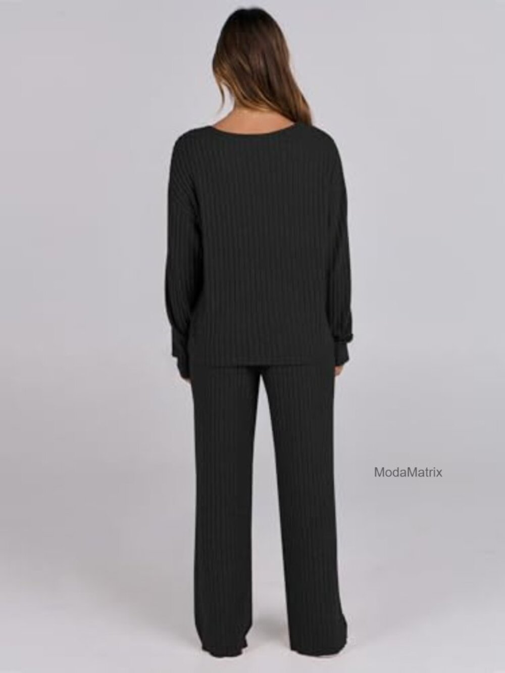 Women's 2-Piece Lounge Pajamas Set, Fleece-Lined Ribbed Knit, Long Sleeve, Wide - Picture 4 of 6